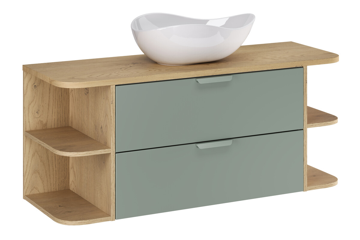 Ensemble meuble Aster GREEN 120 cm avec plan de toilette et vasque à poser Cloud – Vert Mat