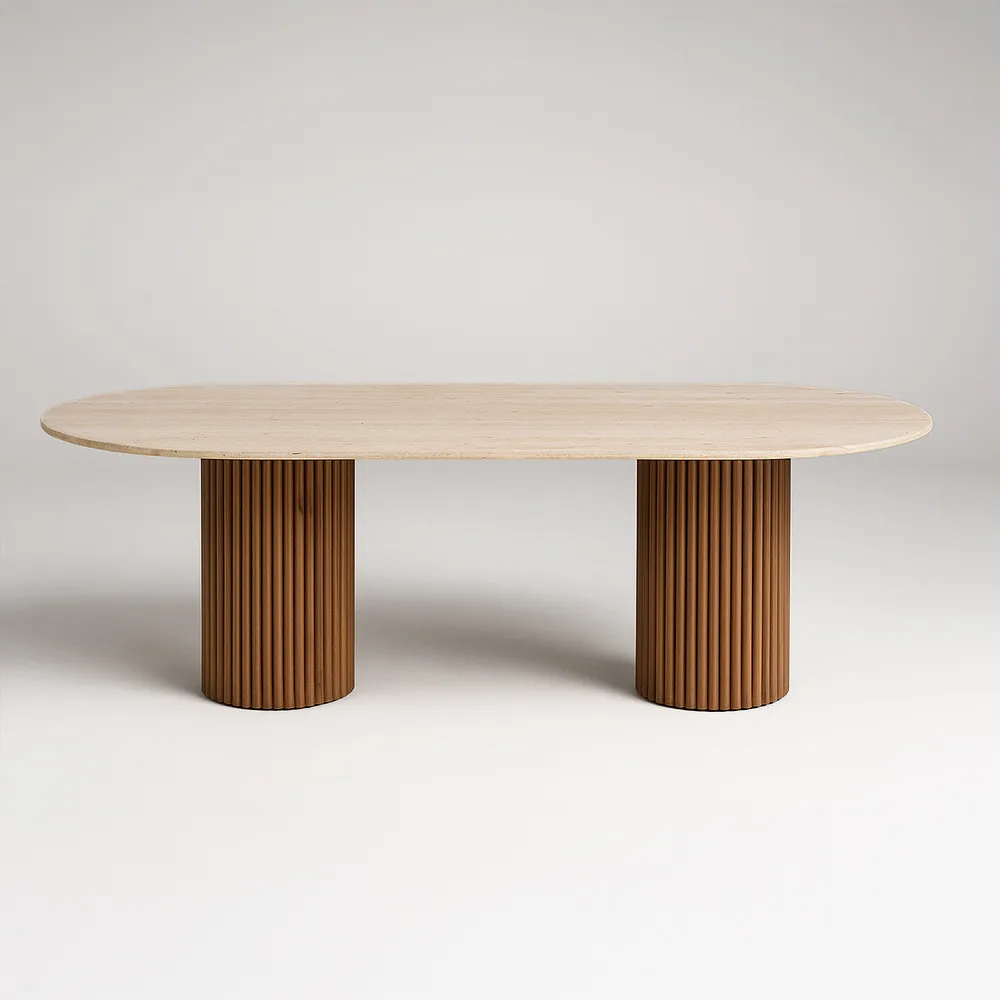 Table à manger SEQUOIA en Travertin Premium et Bois
