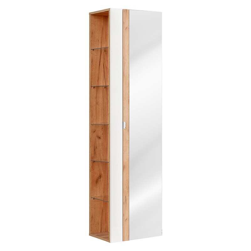 Colonne haute 1 porte blanc brillant avec miroir Capri White