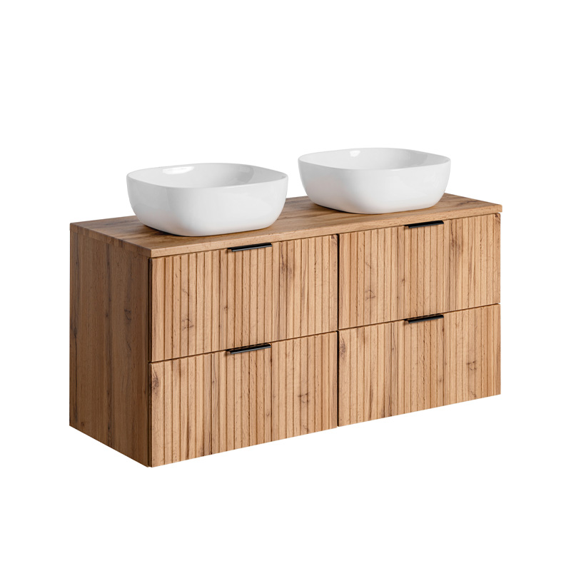 Ensemble meuble salle de bain 120 cm avec plan, 2 vasques Smile et 2 meubles ADEL OAK